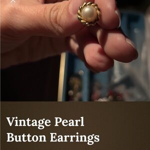 Gold and Pearl Button Earrings